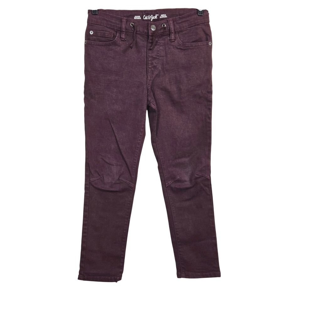 Cat & Jack Boys Burgundy Drawstring Waist Casual Stretch Jogger Jeans 10 School